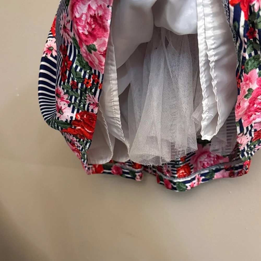 Nannette Navy and Pink Floral Striped Dress